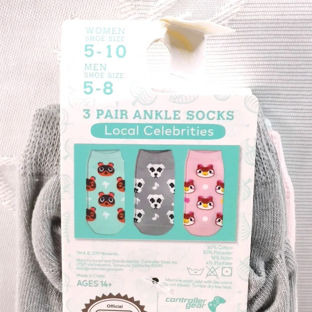 Animal Crossing New Horizons 3 Pair Ankle Socks Shoe Size Men 5-8 Women 5-10
